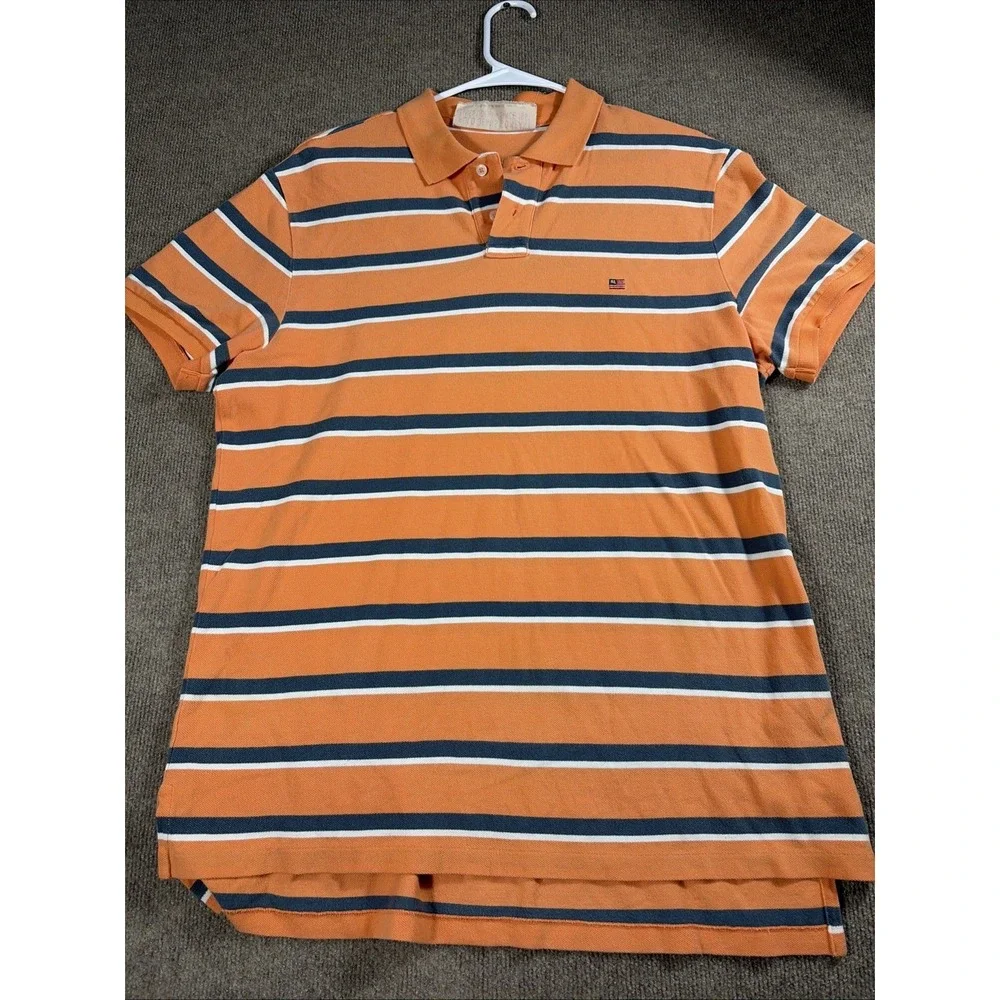 Vintage Polo Ralph Lauren Polo Shirt Mens M-L Orange Striped RL Flag Classic